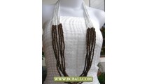 White Bead mix Woods Long Necklace